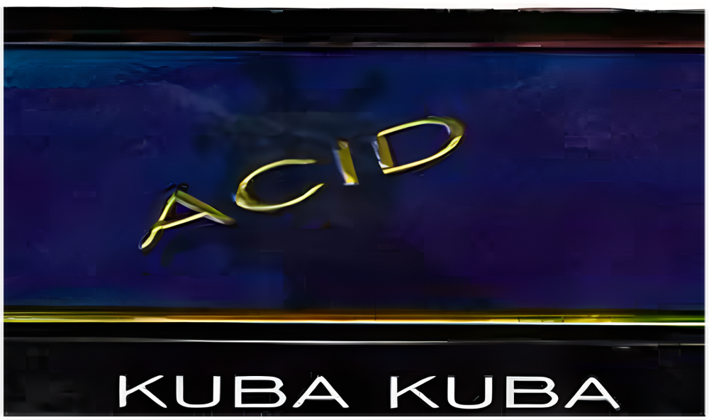 アシッド・クバ・クバの帯クローズアップ。上部にゴールドのACID、黒帯に白文字のKUBA KUBA。