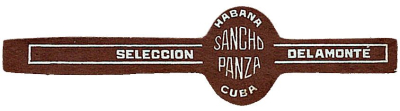 サンチョ・パンザのシガーバンド。楕円中央にSANCHO PANZAとHABANA/CUBA、左右の翼にSELECCIONとDELAMONTÉの白文字。